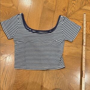 Striped Navy and White Women's Cropped Top